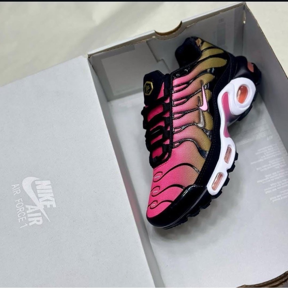 Nike Air Max Plus Black, Pink, and Gold Sneakers